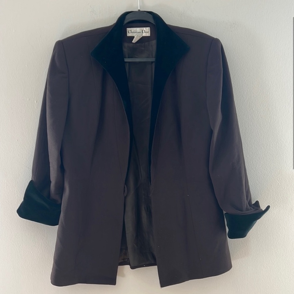 Vintage Cristian Dior Blazer with Velvet Trim Size 14